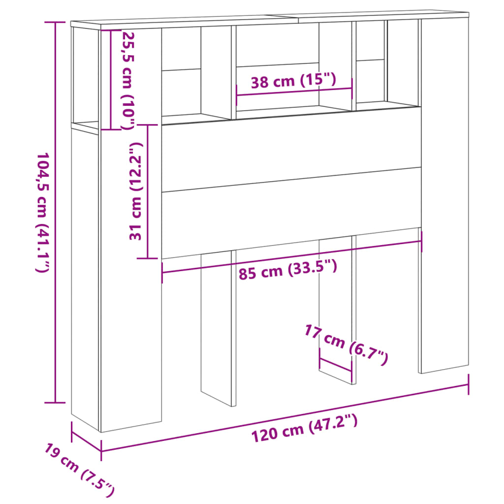 Sänggavel m förvaring ek 120x19x104,5 cm konstruerat trä