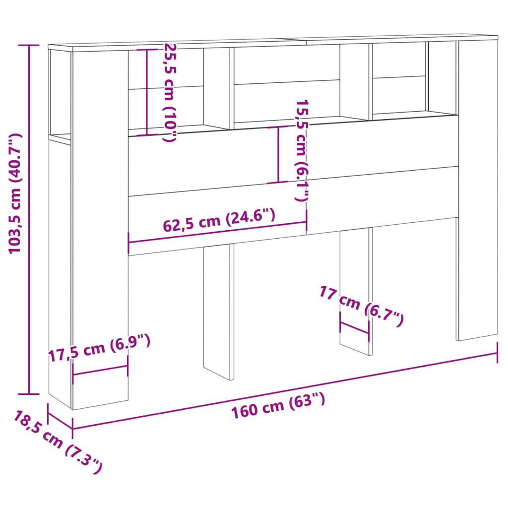 Sänggavel m förvaring åldrat trä 160x18,5x103,5 cm konstr. trä