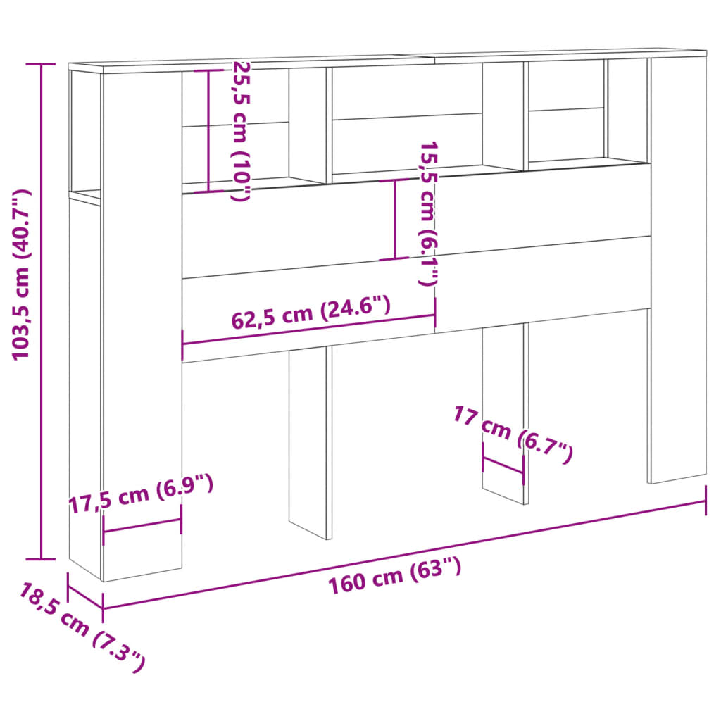 Sänggavel m förvaring ek 160x18,5x103,5 cm konstruerat trä