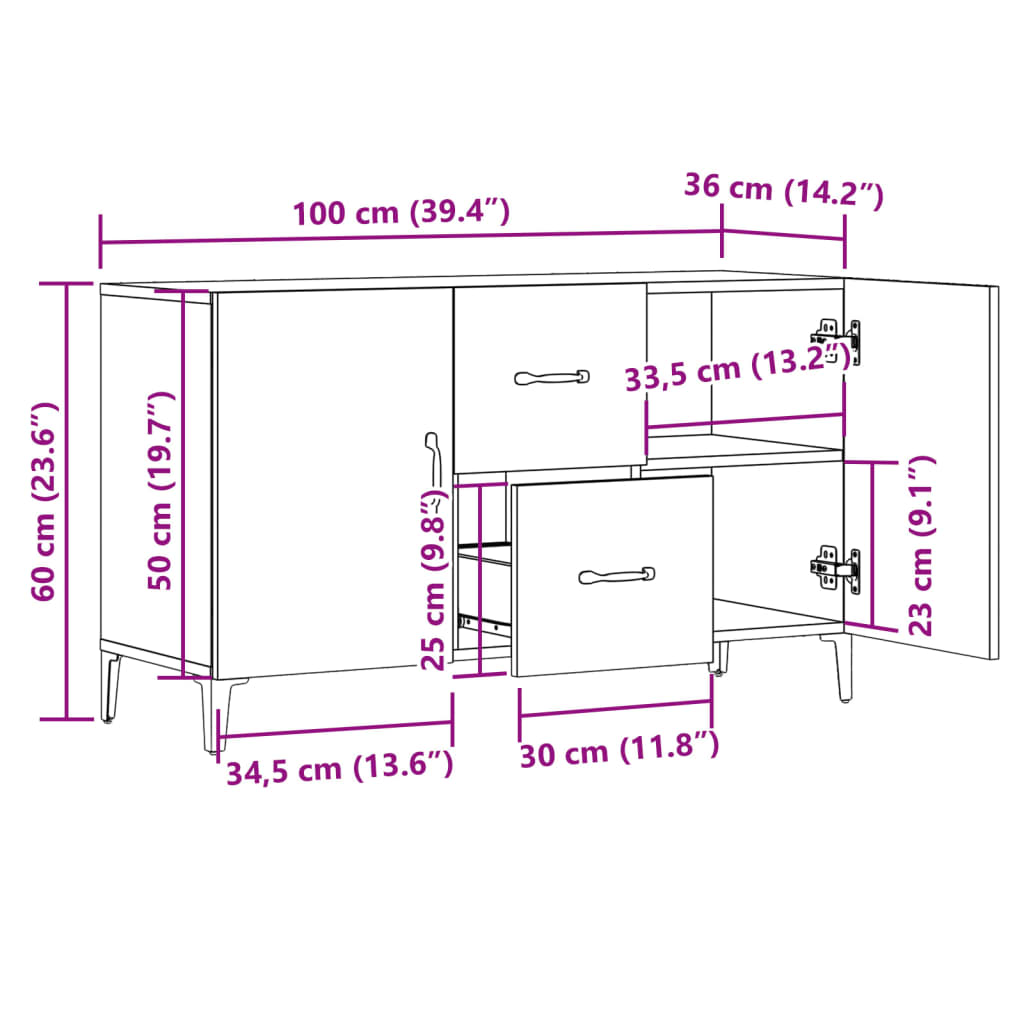 Skänk gammalt trä 100x36x60 cm konstruerat trä