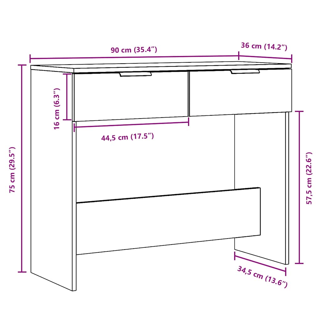 Avlastningsbord åldrat trä 90x36x75 cm konstruerat trä