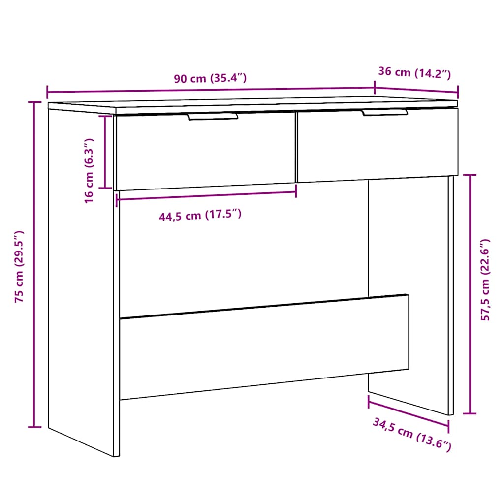 Konsolbord artisan ek 90x36x75 cm konstruerat trä