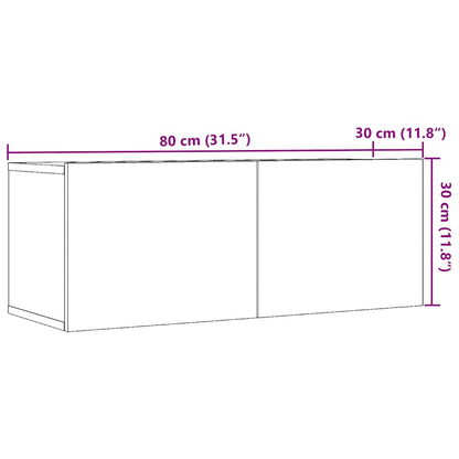 Väggmonterad tv-bänk 2 st gammalt trä 80x30x30 cm