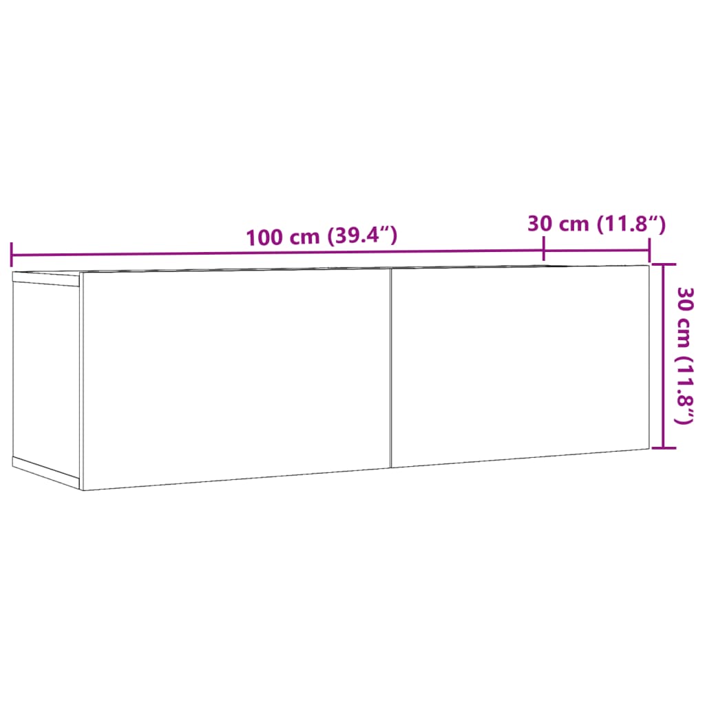 Väggmonterad tv-bänk 2 st gammalt trä 100x30x30 cm