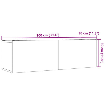 Väggmonterad tv-bänk 2 st gammalt trä 100x30x30 cm