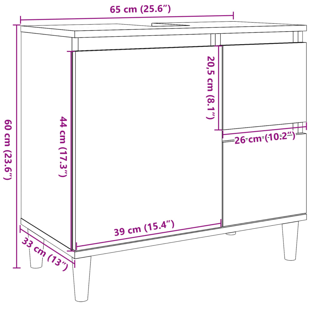 Tvättställsskåp ek 65x33x60 cm konstruerat trä