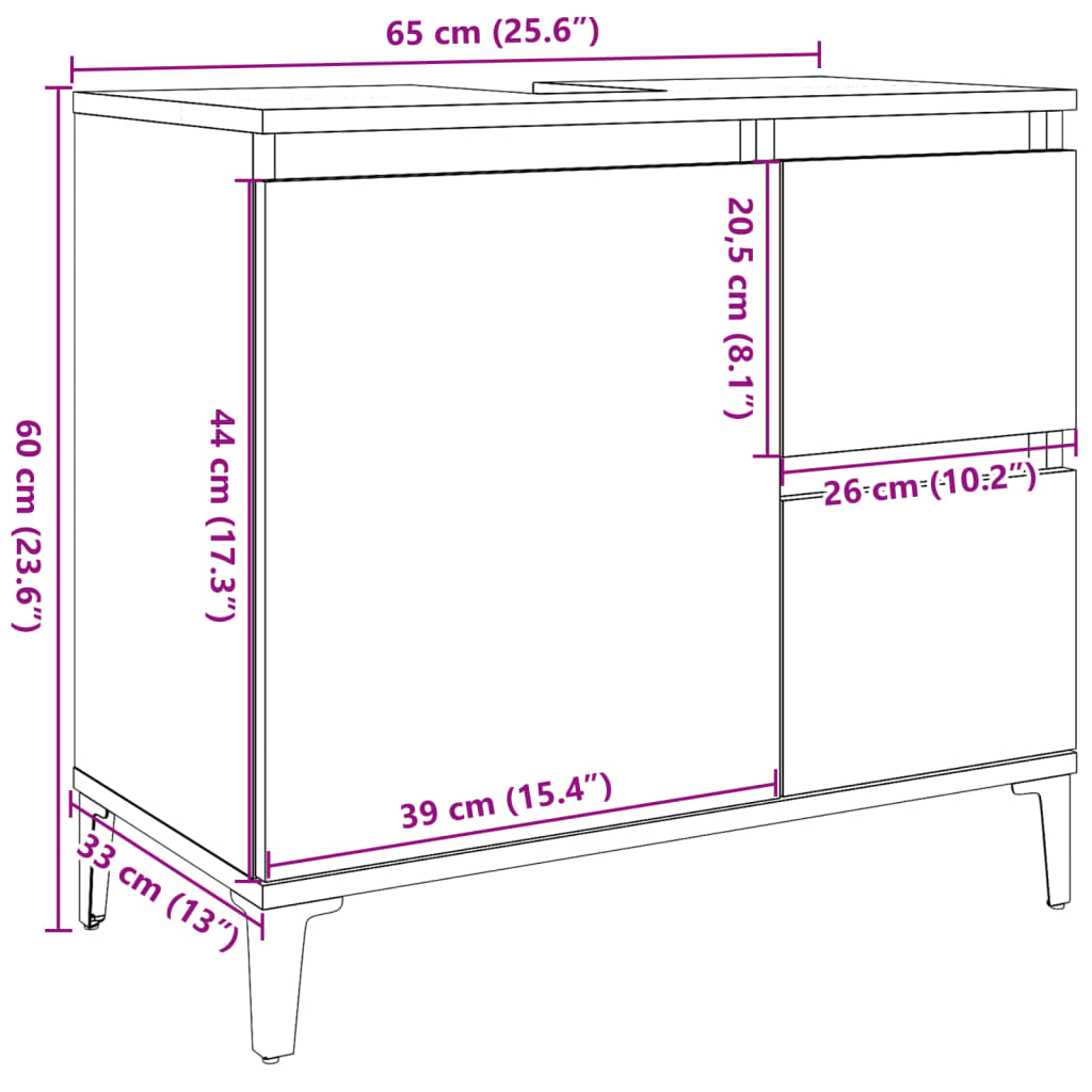 Tvättställsskåp betonggrå 65x33x60 cm konstruerat trä