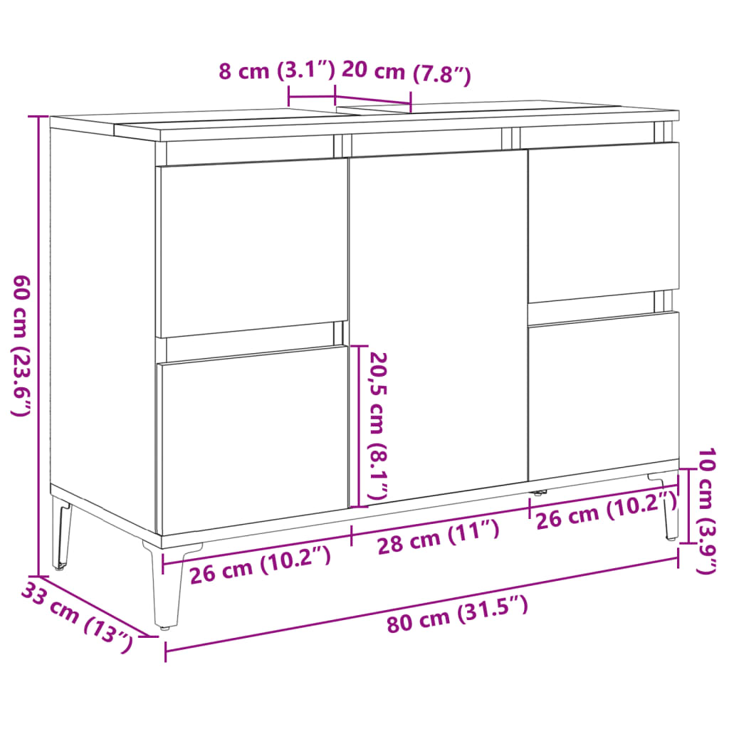 Tvättställsskåp betonggrå 80x33x60 cm konstruerat trä