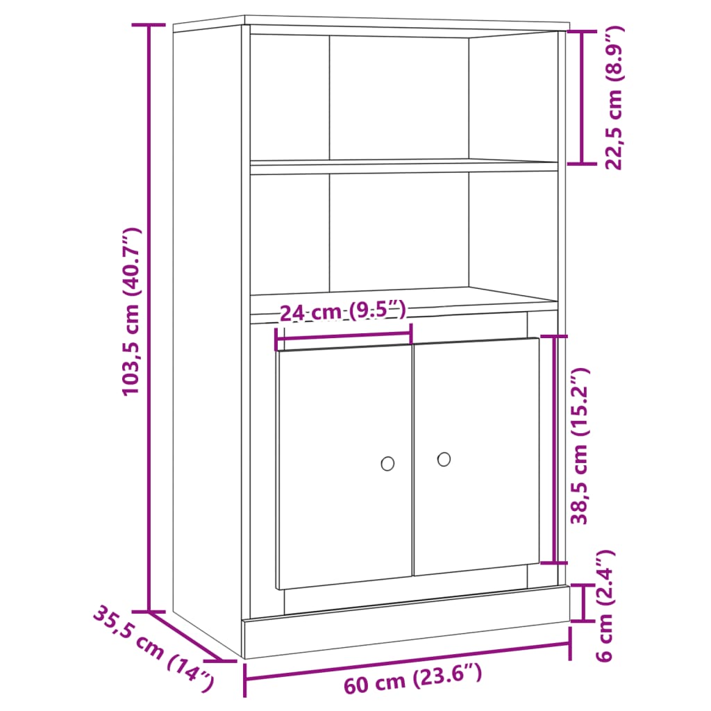 Högskåp ek 60x35,5x103,5 cm konstruerat trä