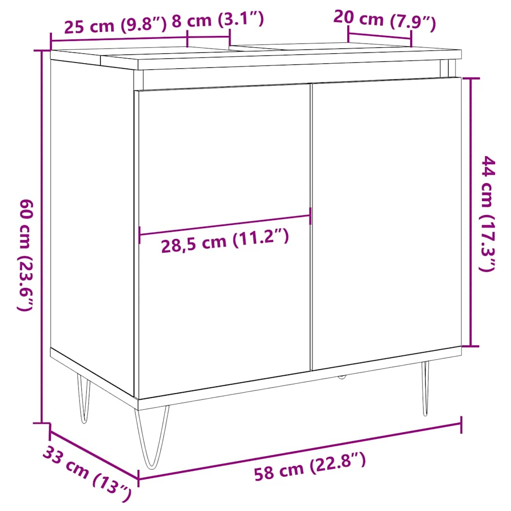 Badrumsskåp betonggrå 58x33x60 cm konstruerat trä