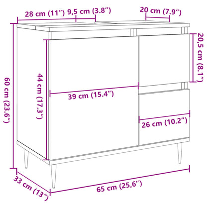 Badrumsskåp betonggrå 65x33x60 cm konstruerat trä