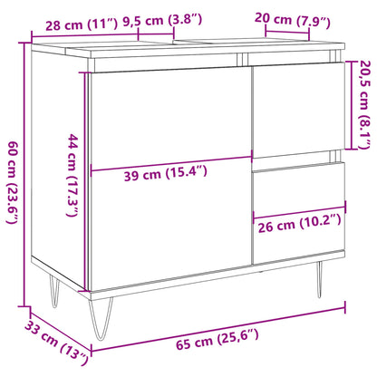 Tvättställsskåp betonggrå 65x33x60 cm konstruerat trä