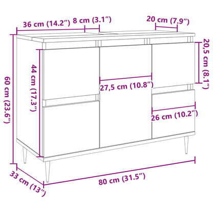 Badrumsskåp betonggrå 80x33x60 cm konstruerat trä