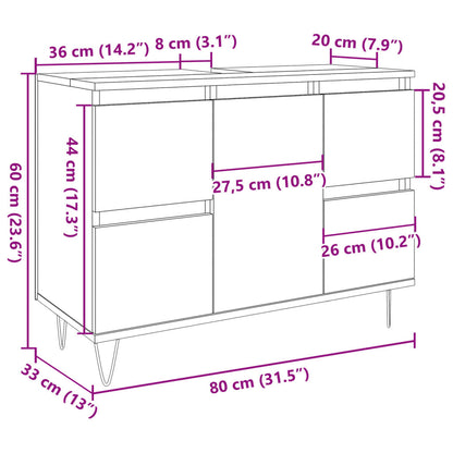 Badrumsskåp betonggrå 80x33x60 cm konstruerat trä