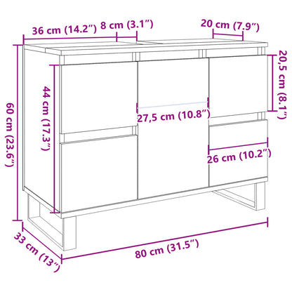 Tvättställsskåp betonggrå 80x33x60 cm konstruerat trä