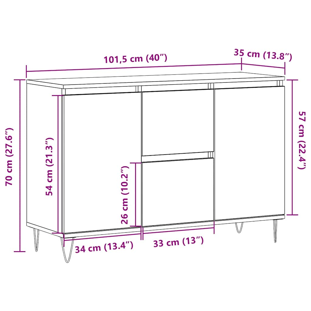 Skänk ek 104x35x70 cm konstruerat trä