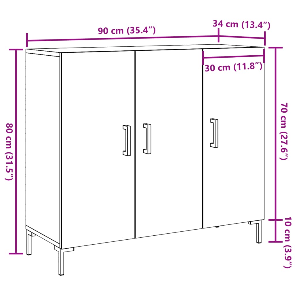 Skänk ek 90x34x80 cm konstruerat trä