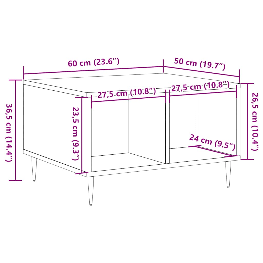 Soffbord artisan ek 60x50x36,5 cm konstruerat trä