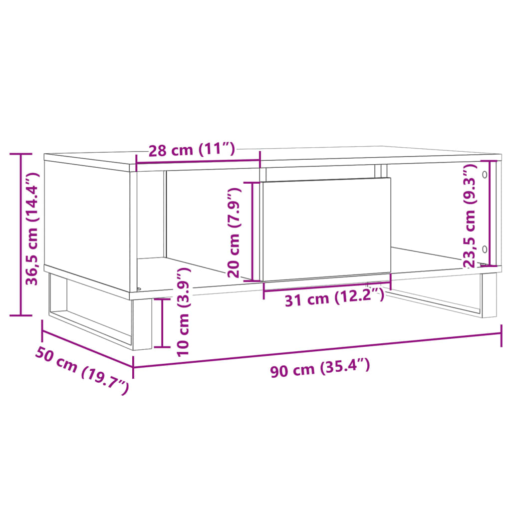 Soffbord artisan ek 90x50x36,5 cm konstruerat trä