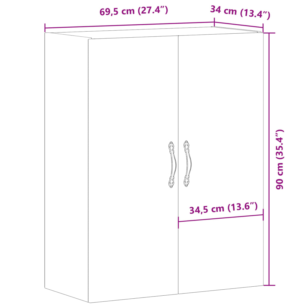 Väggskåp åldrat trä 69,5x34x90 cm konstruerat trä