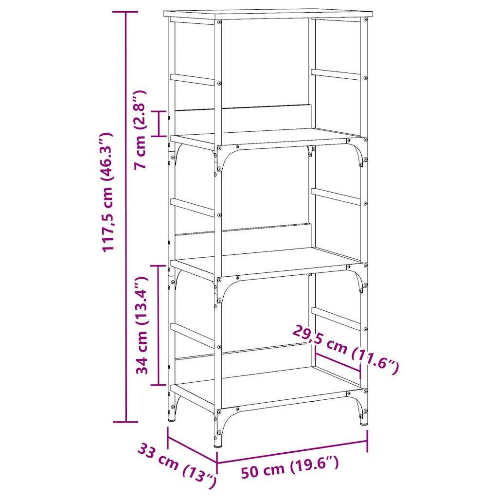 Bokhylla åldrat trä 50x33x117,5 cm konstruerat trä