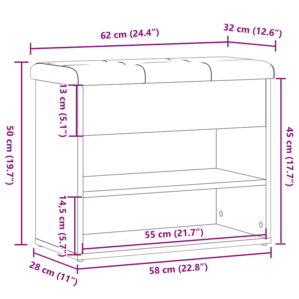 Skobänk gammalt trä 62x32x50 cm konstruerat trä