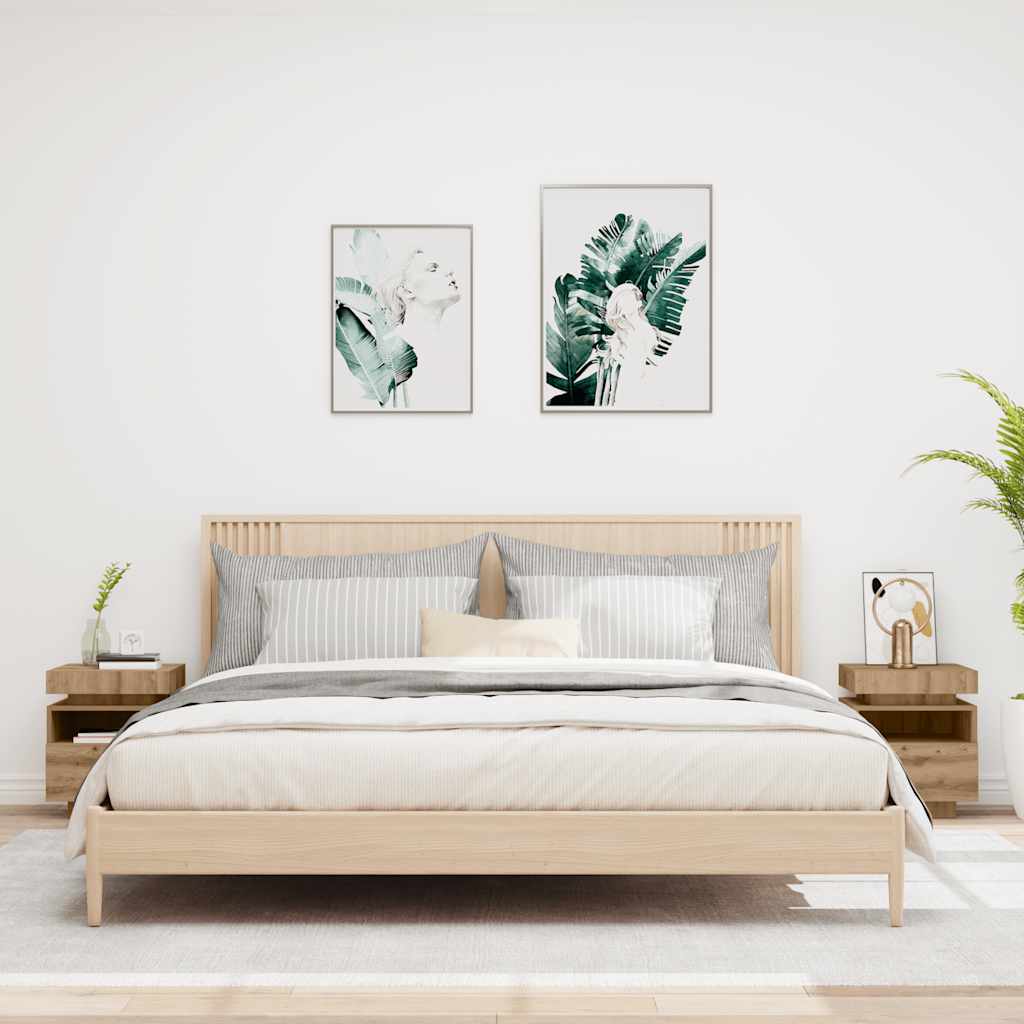 Sängbord med LED-belysning 2 st artisan ek 40x39x48,5 cm