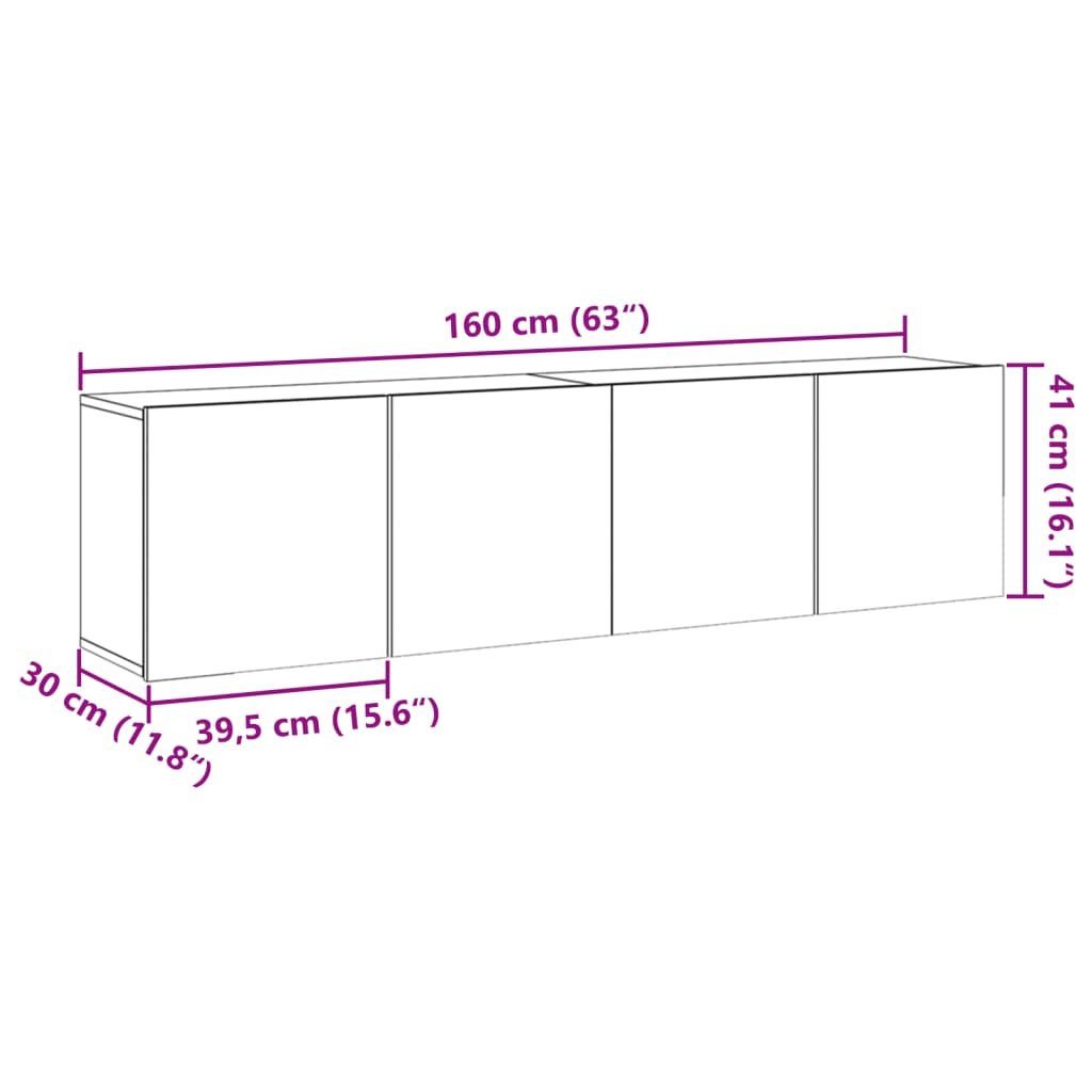 Väggmonterad tv-bänk 2 st ek 80x30x41 cm