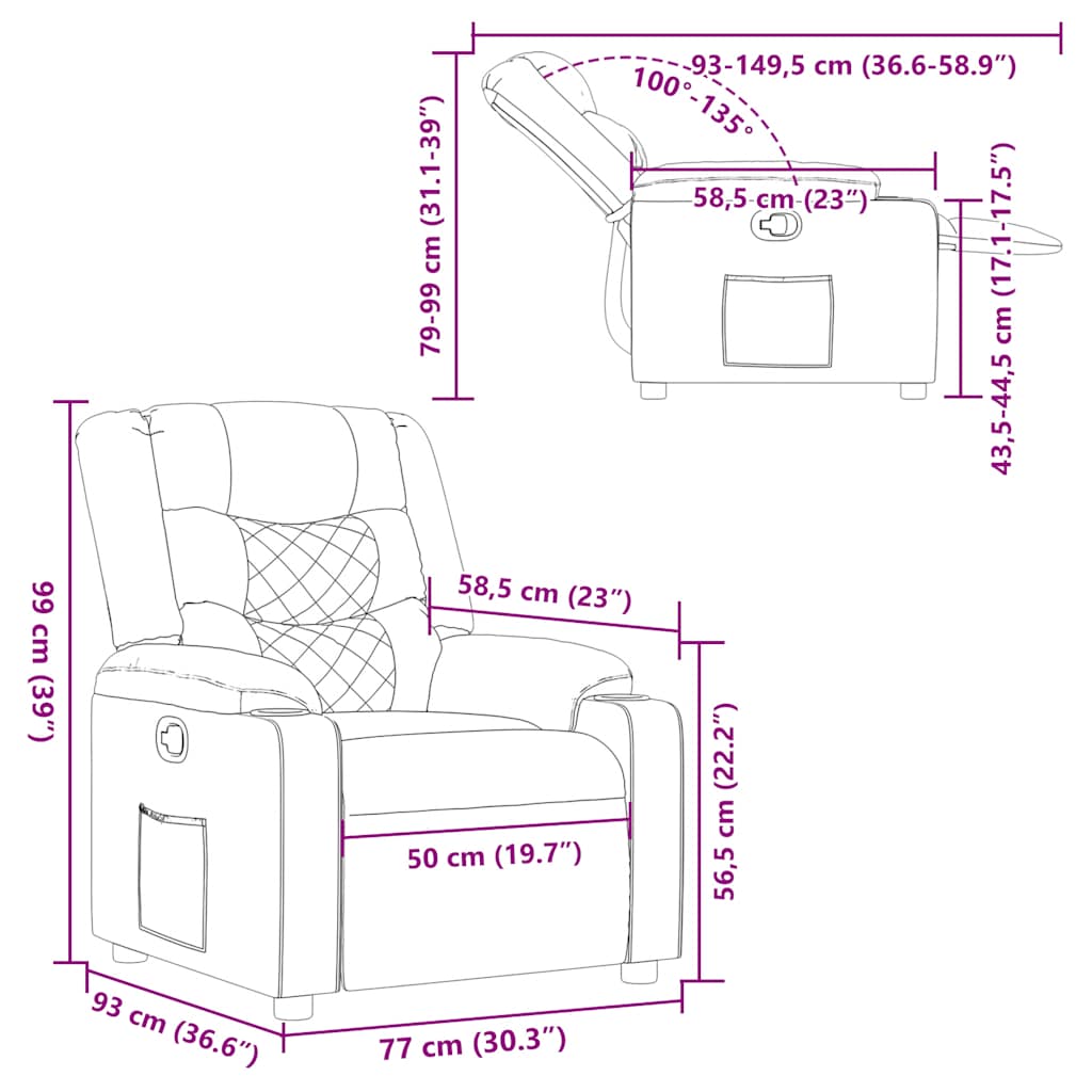 Reclinerfåtölj taupe tyg