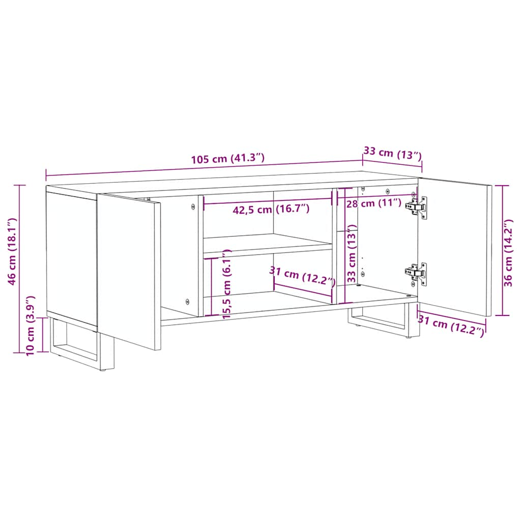 Tv-bänk svart 105x33x46 cm massivt mangoträ