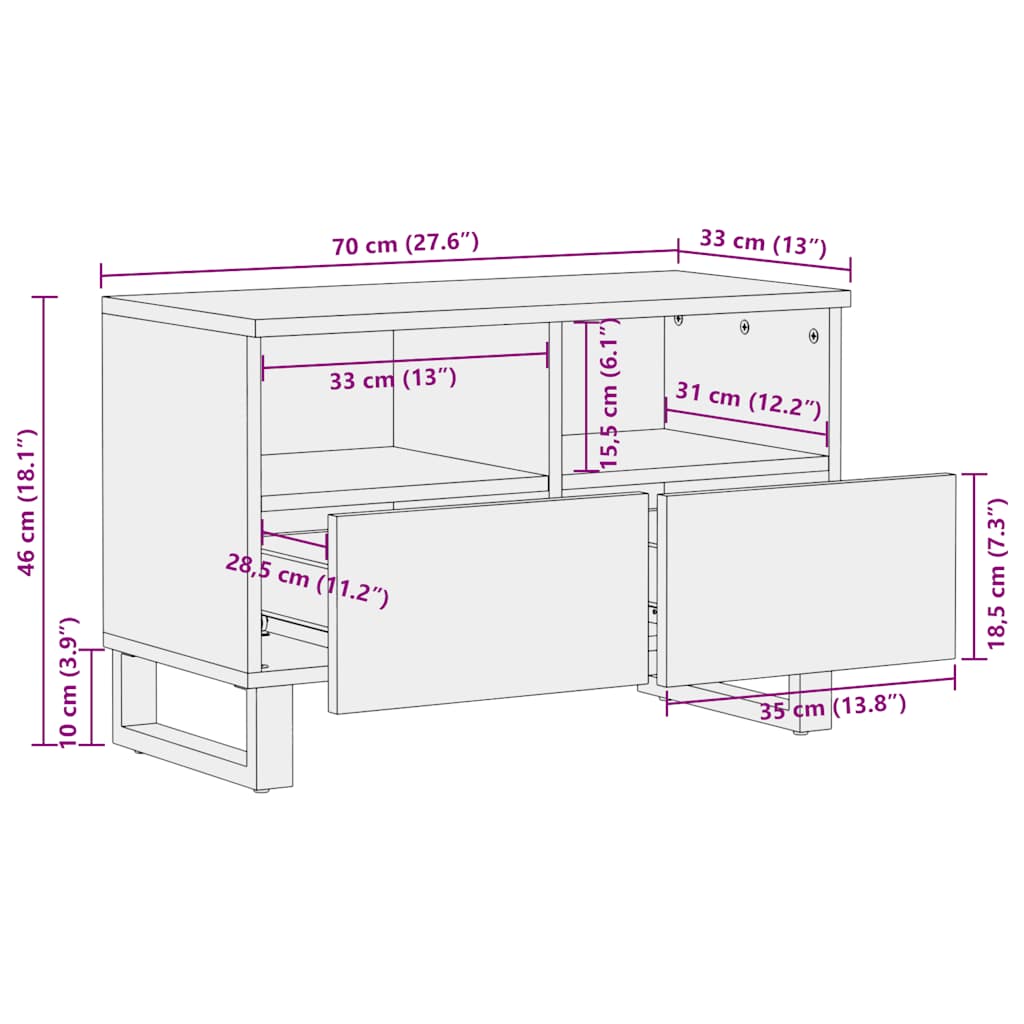 Tv-bänk svart 70x33x46 cm massivt mangoträ