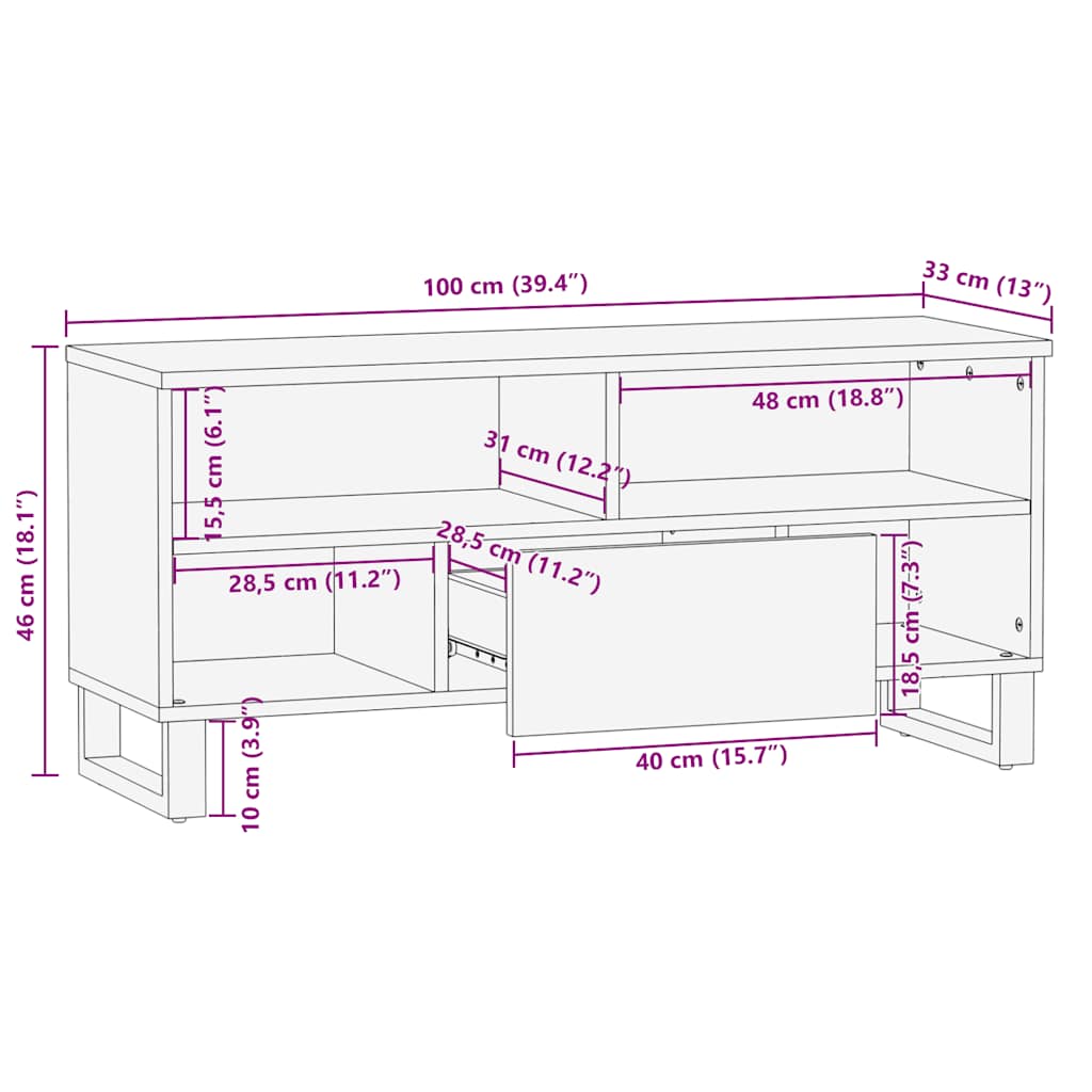 Tv-bänk svart 100x33x46 cm massivt mangoträ