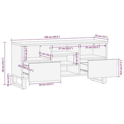 Tv-bänk svart 100x33x46 cm massivt mangoträ