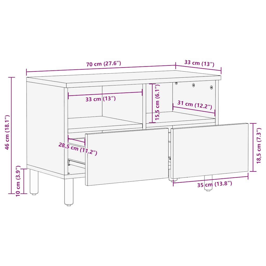 Tv-bänk brun 70x33x46 cm massivt mangoträ