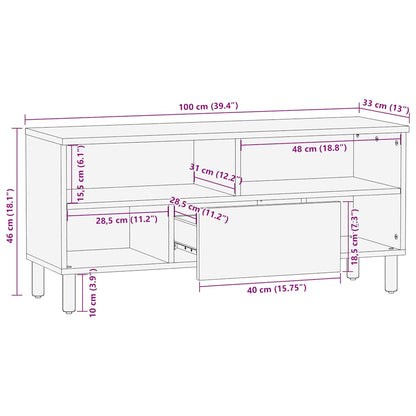 TV-bänk brun 100x33x46 cm massivt trä mango