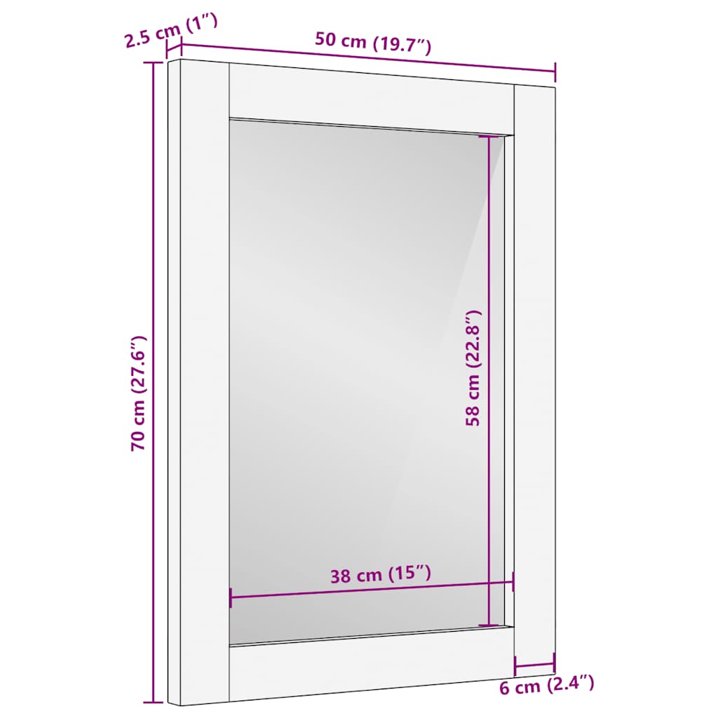 Badrumsspegel brun 50x70x2,5 cm massivt trä mango