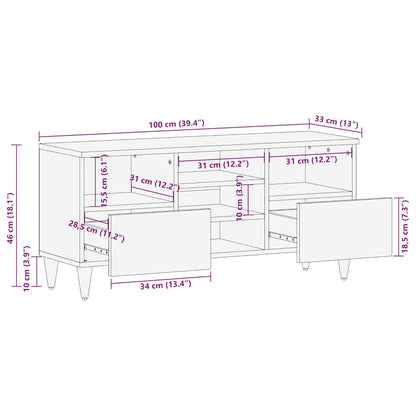 Tv-bänk svart 100x33x46 cm massivt mangoträ