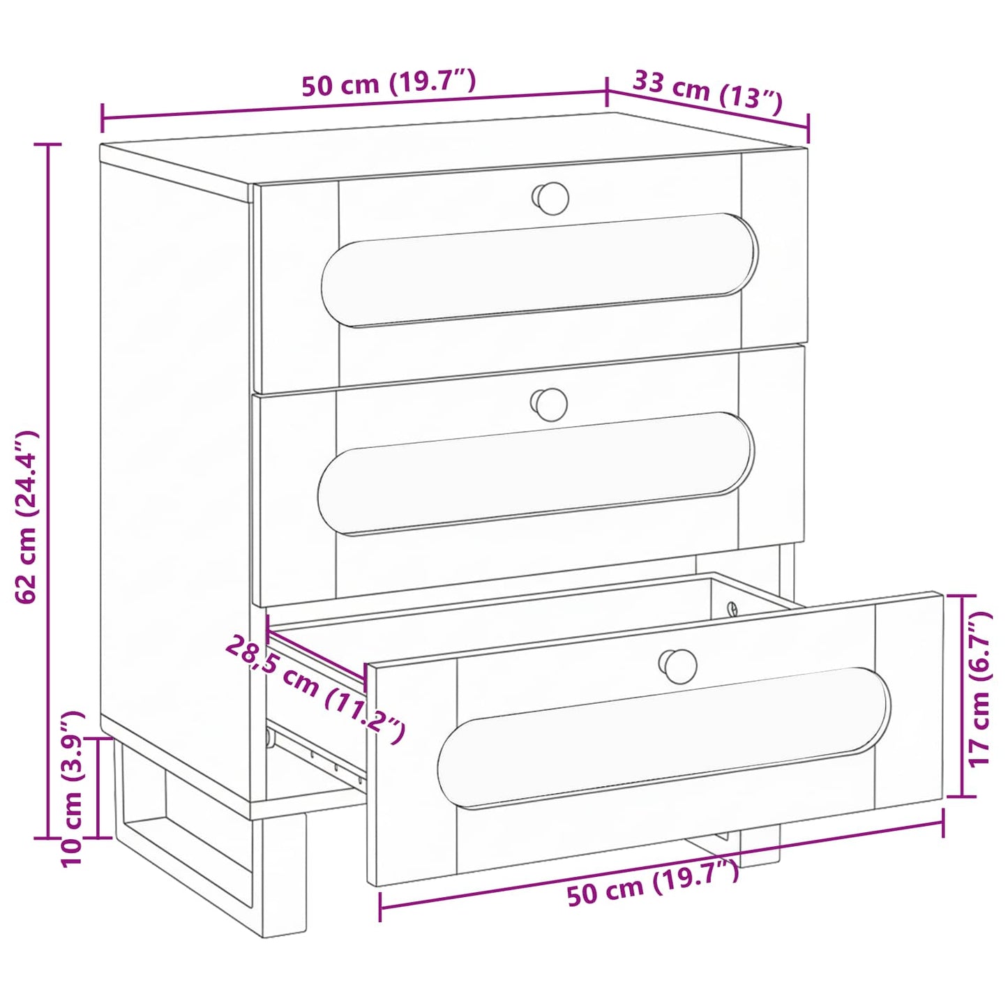 Nattduksbord Naturfärg 50 x 33 x 62 cm Massivt mangoträ