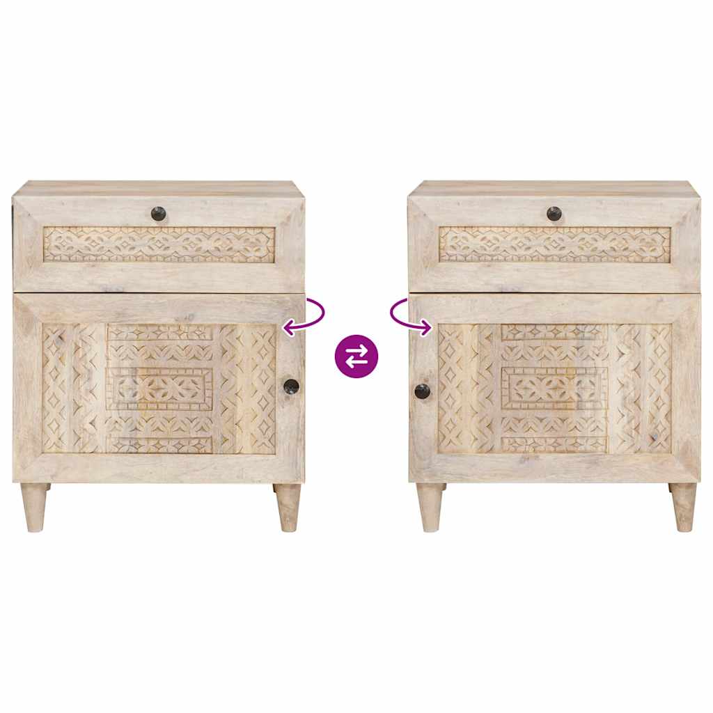 Nattduksbord med låda Beige 50 x 33 x 60 cm Massivt akaciaträ