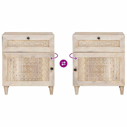 Nattduksbord med låda Beige 50 x 33 x 60 cm Massivt akaciaträ