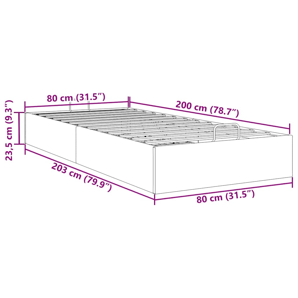 Ottoman sängram utan madrass vit 80x200 cm konstläder