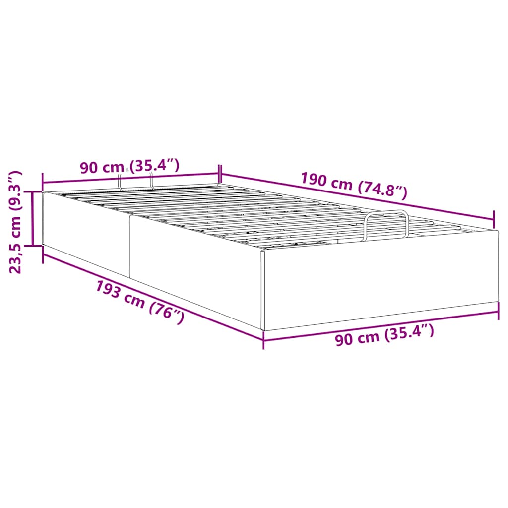 Ottoman sängram utan madrass grå 90x190 cm konstläder