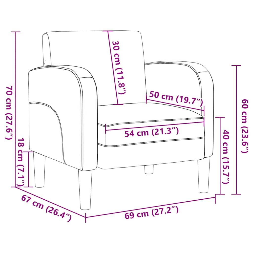 Soffstol med armstöd gräddvit 54 cm konstläder