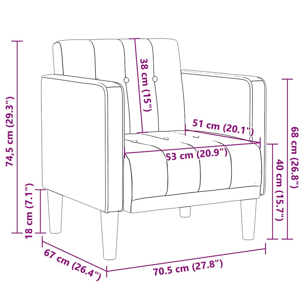 Soffstol med armstöd taupe 53 cm tyg