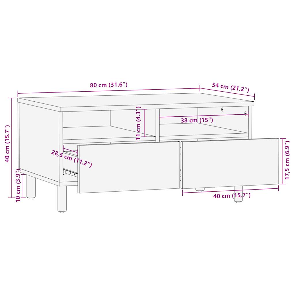 Soffbord svart 80x54x40 cm massivt grovt mangoträ