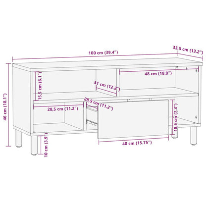 Tv-bänk svart 100x33,5x46 cm massivt grovt mangoträ