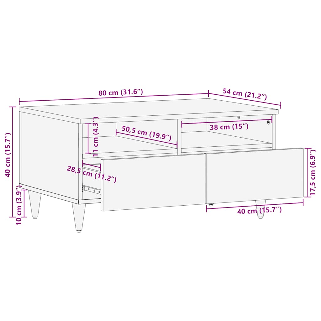 Soffbord 80x54x40 cm massivt mangoträ