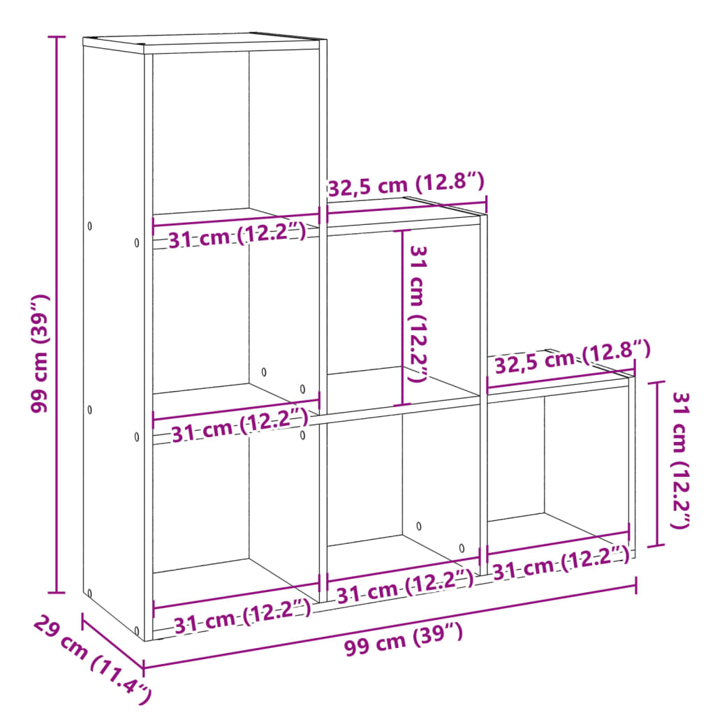 Bokhylla/Rumsavdelare 3 hyllplan ek 99x29x99 cm konstruerat trä