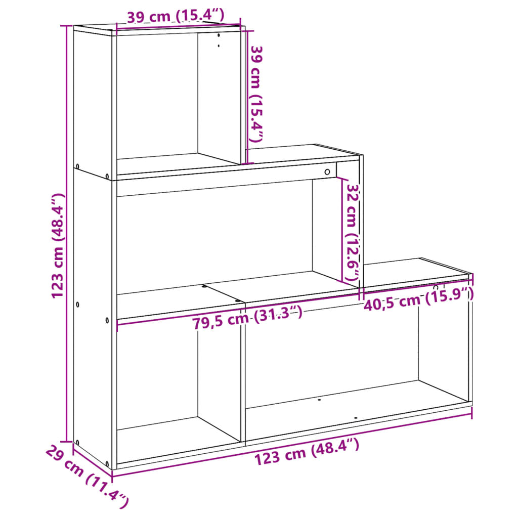 Bokhylla/Rumsavdelare 3 hyllor ek 123x29x123 cm konstruerat trä