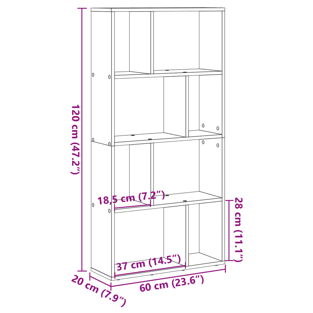 Bokhylla vit 60x20x120 cm konstruerat trä